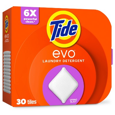 Tide Evo Spring Blast Laundry Detergent Tiles - 30ct: Box, Odor Control, Dye-Free, High Efficiency