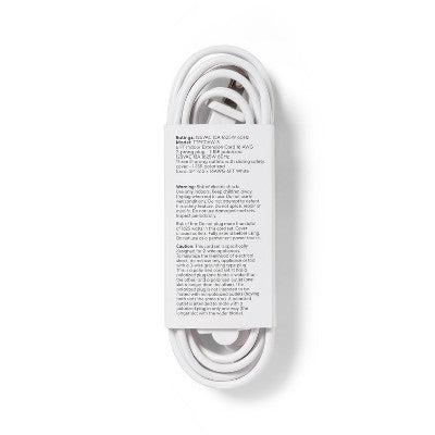6' 3 Outlet Indoor Extension Cord White - Dealworthy: 6 ft, 16 AWG, 13 Amp, Flat, Small, 2 Conductors