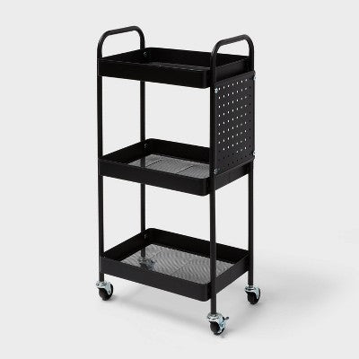 3 Tier Pegboard Cart Black - Brightroom