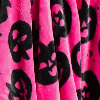 Pumpkin Printed Plush Halloween Throw Blanket Pink - Hyde & EEK! Boutique: Cozy Recycled Polyester, Knitted, 50x60"