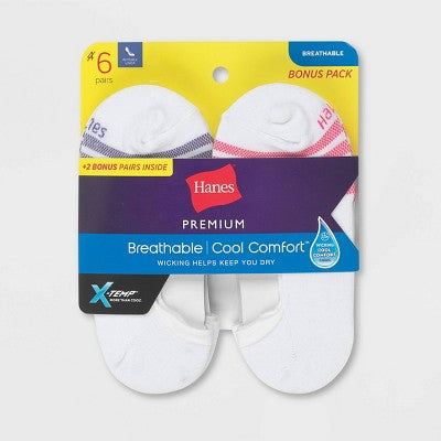 Hanes Premium Women's Cool Comfort Lightweight 4+2 Bonus Pack Liner Socks - White 5-9