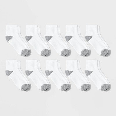 Boys' 10pk Ankle Athletic Socks - Cat & Jack White M