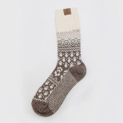 Bearpaw Boot Crew Socks Fairisle & Cable Color 1pk - Black Coffee