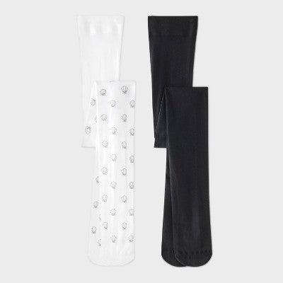 Girls' 2pk Sparkle Shells Nylon Tights - Cat & Jack White/Silver/Black M