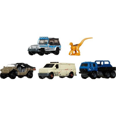 Matchbox Jurassic World Rebirth 5pk 1:64 Scale Die-Cast Toy Cars with 1 Dinosaur (Styles May Vary)