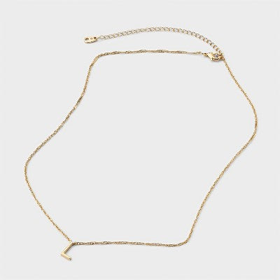 Brass Polished Letter "L" Charm Necklace & Cubic Zirconia Stud Earrings 3pc Set - A New Day Gold