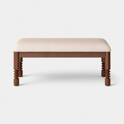 Upholstered Bench with Turned Wood Legs Cream in Performance Fabric - Fully Assembled (LOCAL PICKUP ONLY)