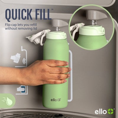 Ello Pop and Fill 32oz Stainless Steel Water Bottle Tonal Cream