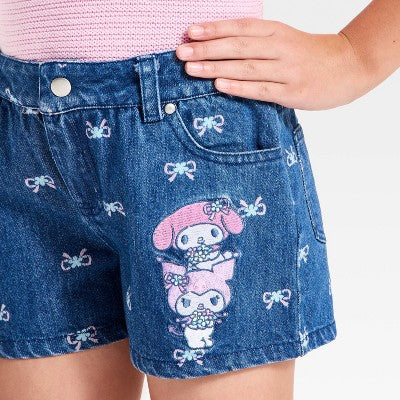 Girls' My Melody and Kuromi Bow Denim Shorts - Blue XS