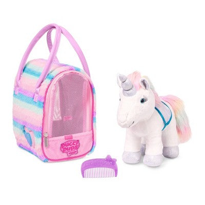 Pucci Pals Plush with Purse Rainbow Glam Bag & Sparkly Unicorn: Stuffed Fantasy Animal Set, Pets Theme, 9" Height