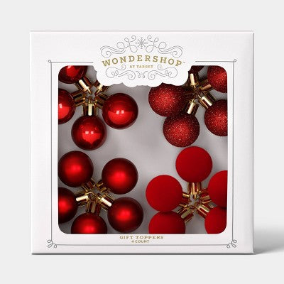 4ct Christmas Monochromatic Gift Toppers Red - Wondershop