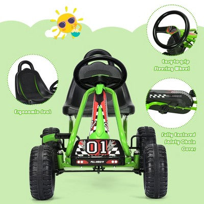 Costway Kids Pedal Go Kart 4 Wheel Ride On Toys w/ Adjustable Seat & Handbrake Green (LOCAL PICKUP ONLY)