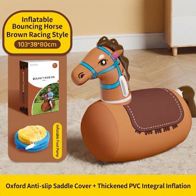 BATHWA Inflatable Bouncy Toy for Kids Ages 5+ 220lbs Capacity Ride-On Toys w/Pump Puncture-Resistant Saddle Design In/Outdoor Jumping Horse 1 PCS