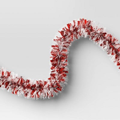 10' Christmas Tinsel Garland Mega Wide Cut Red and Narrow Cut White - Wondershop