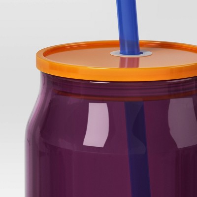 17oz Glass Colorblock Straw Tumbler Berry Pink - Room Essentials: Borosilicate Glass, Cold Beverages, Hand Wash, Drinkware