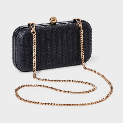 Woven Minaudiere Clutch Crossbody Bag - A New Day Black