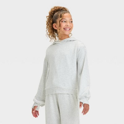 Girls' Cozy Fleece Hoodie Sweatshirt - Heather Gray M