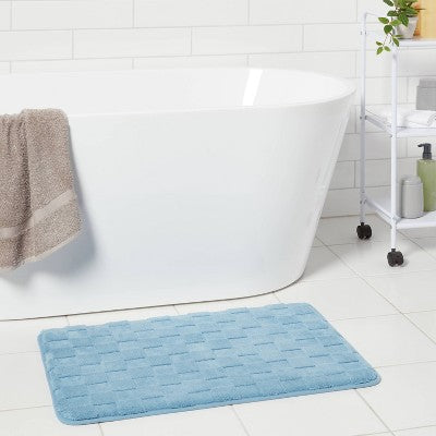 20"x30" Everyday Checked Cushion Bath Rug Quilt Blue - Room Essentials