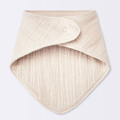 Baby 3pk Muslin Bandana Bib - Cloud Island Khaki: Cotton Snap Closure, 0-12 Months, 8.75" Square