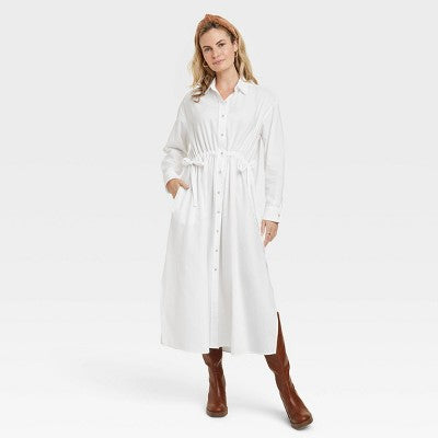Women's Cinch Waist Maxi Shirtdress - Universal Thread White M