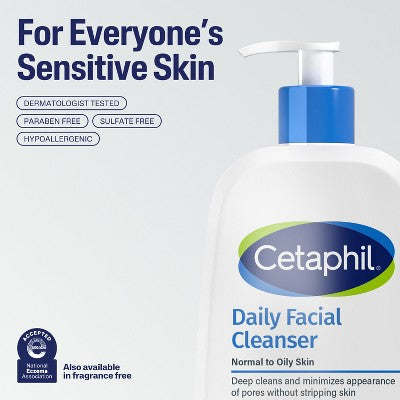 Cetaphil Daily Face Wash Cleanser for Normal to Oily Skin - Travel Size - 3.4 fl oz: Contains Glycerin, Ethyl Alcohol-Free, Aluminum-Free, Dye-Free