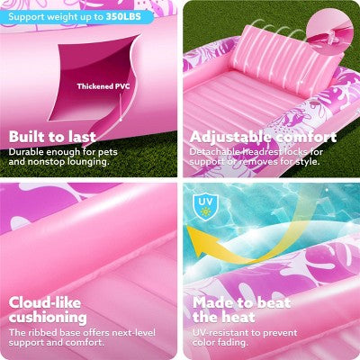 Sloosh Inflatable Tanning Pool Suntan Lounge Lounger Float for Adults Extra Large Suntan Tub Pool Floats Sun Tan Tub - Pink