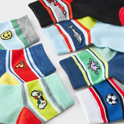 Boys' 7pk Icons Ankle Socks - Cat & Jack Blue/Black/Gray M