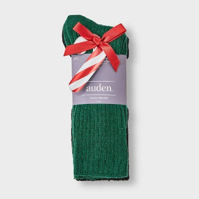 Women's Luxury Collection Cashmere Blend Fine Rib Super Soft 2pk Crew Socks - Auden Green/Black 4-10