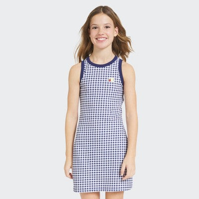 Champion Girls' High Neck Ribbed Gingham Tank Dress - Dark Blue M