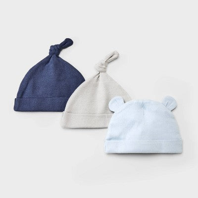 Baby Boys' 3pk Cotton Hats - Cloud Island Blue Newborn