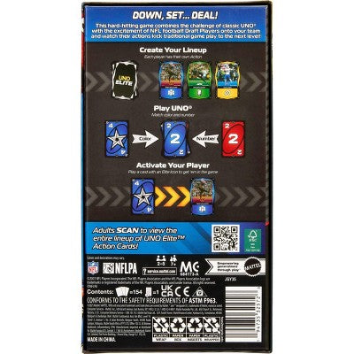 UNO Elite NFL Card Game 2025 Alt Jerseys Edition Starter Pack with 4 Booster Packs & 2 Promo Cards