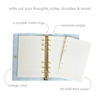 Pearhead 5.25"x7.25" Blue Gingham Refillable Journal 100 Page with Snap Closure