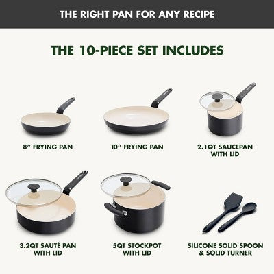 GreenPan Rio Advanced 10pc Ceramic Nonstick Cookware Set Black