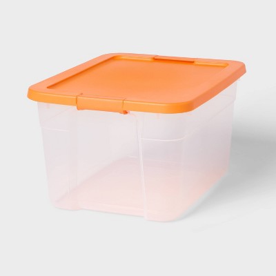 66qt Halloween Clear Latching Storage Box Orange Lid and Latch - Brightroom (LOCAL PICKUP ONLY)