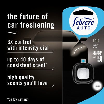 Febreze 2ct Car Auto Noirs: Phthalate-Free Car Freshener, Adjustable Scent, Vent Clips, Disposable, Oil-Based