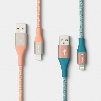6ft USB-A to Lightning Braided Cable 2pk - heyday Deep Sage Peach