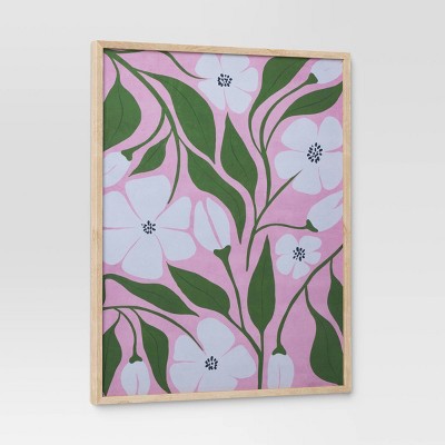 16"x20" Flower Print Framed Dorm Wall Art - Room Essentials: Modern Botanical Wall Decor, Beige Frame