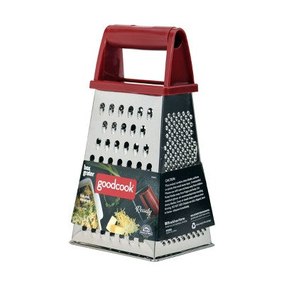 GoodCook Ready Box Grater: Stainless Steel Handheld Cheese & Vegetable Grater, Red, 8.5" Height, Hand Wash