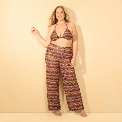 Women's Zig-Zag Crochet Swim Cover Up Pants - Shade & Shore Multi S