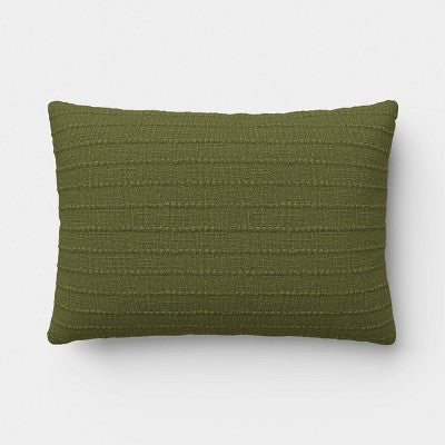 14"x20" Solid Textural Woven Lumbar Pillow Dark Green - Threshold
