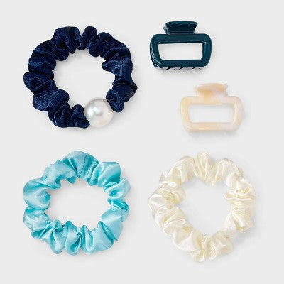 Claw Hair Clip and Hair Twister Set 5 pc - A New Day Blue/Cream