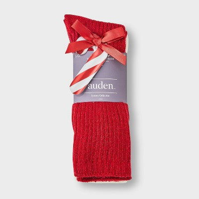 Women's Luxury Collection Cashmere Blend Fine Rib Super Soft 2pk Crew Socks - Auden Red/Ivory 4-10