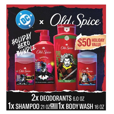 Old Spice Deodorant, Body Wash, Shampoo Holiday DC Batman Gift Set - 4pc/15.9oz: Whole Body Cleansing, Normal Skin