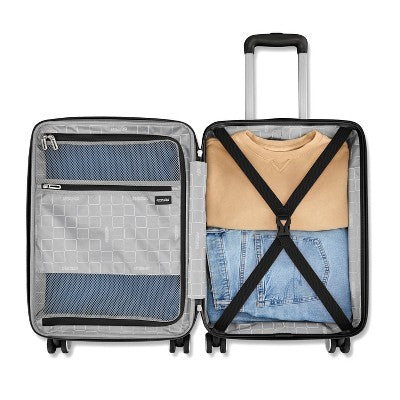 American Tourister Medium Checkered Carry On Spinner Wheels Suitcase - Black