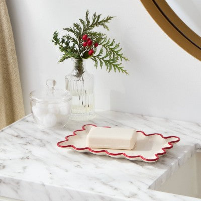 Ceramic Scalloped Soap Tray Ivory/Red - Threshold