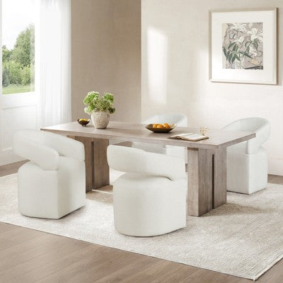 Spruce&Spring Modern Mobile Dining Chair with Casters & Open Back, Single , Ivory (LOCAL PICKUP ONLY)
