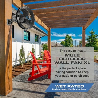 Mule Outdoor Wall Fan XL 18 Inch Wet-Rated Wall Fan with 3 Speeds, Matte Black (LOCAL PICKUP ONLY)