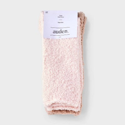 Women's Solid 2pk Cozy Crew Socks - Auden Pink/Tan 4-10: Recycled Polyester, Knit, Tagless