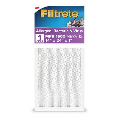 Filtrete 14x24x1 Allergen Bacteria and Virus Air Filter 1500 MPR: Electrostatic Furnace Filter, MERV 12, 3-Month Use (LOCAL PICKUP ONLY)