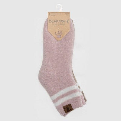 Bearpaw Women's Striped Varsity 2pk Boot Socks - Pink 5-10